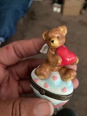 Brown Bear Figurine with Red Heart Decorative Sculpture